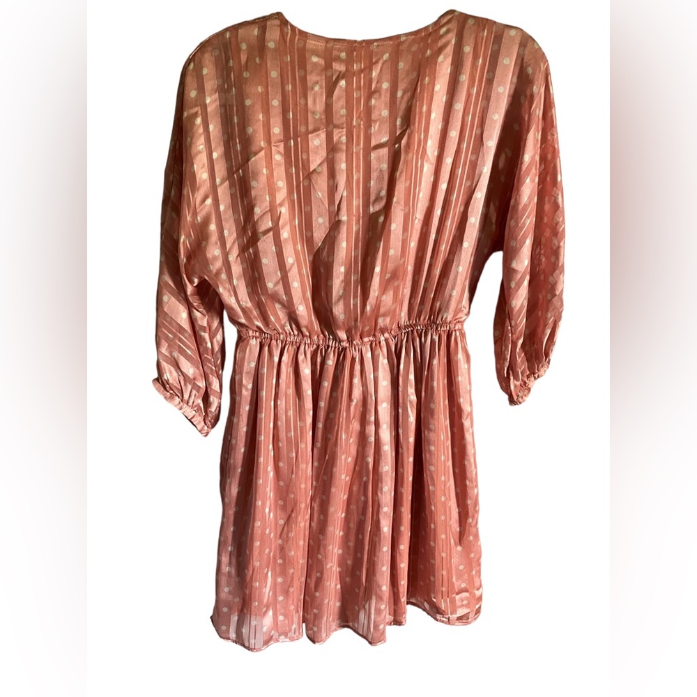 Zara | Small Coral Silky Pleated Polka Dot Dress - Picture 9 of 9